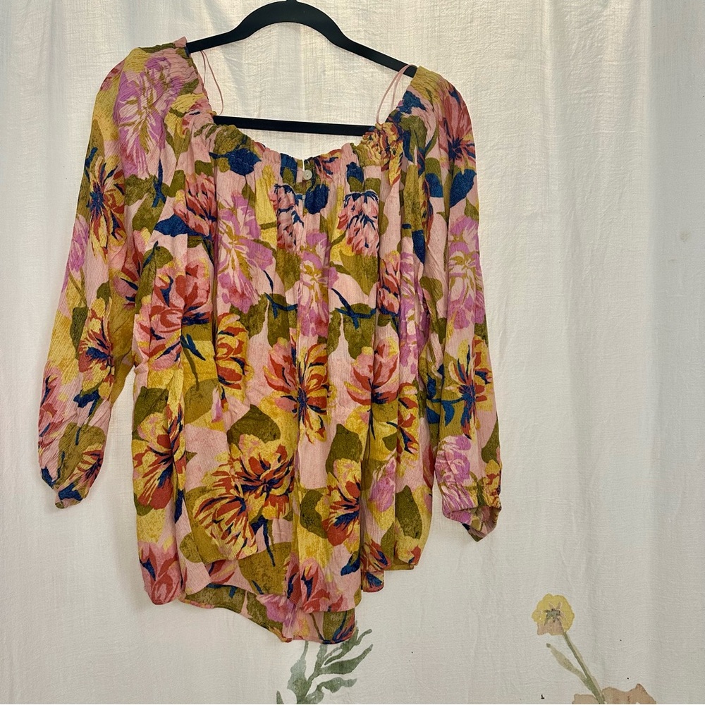 Terra & Sky Pink and Green Floral Blouse